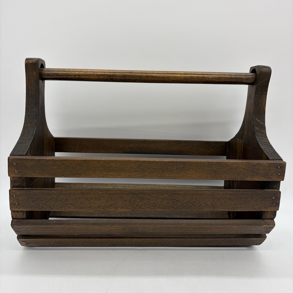 Vtg Oak Wood Tool Caddy Garden Trug Utility Tote Carrier Rustic CottageCore - Picture 10 of 16